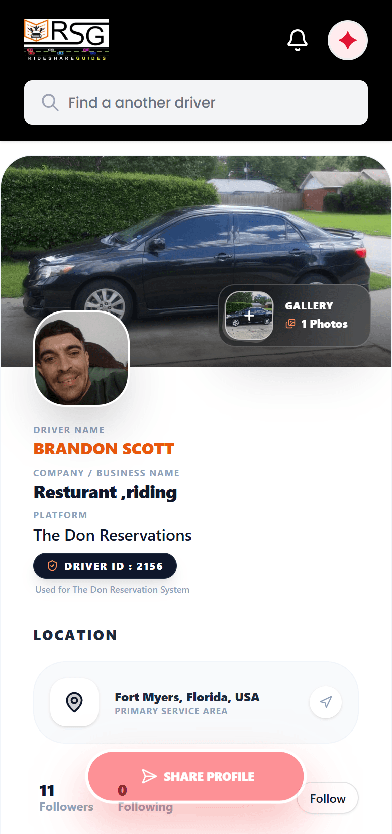 Driver profile app preview